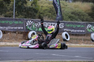 Jason Pringle celebrating his win in KZ2 (Pic: Coopers Photography)