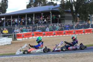The battle for the minor placings in Junior Max provided great entertainment for the crowd at the fence. In the end it was Joshua Fife and Aaron Cameron who were able to make the steps on the Podium (Pic: Coopers Photography)