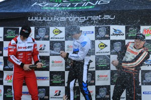 Marijn Kremers (centre) enjoying the spoils of victory with his KZ2 counterparts (Pic: Coopers Photography)