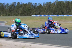 Jace Matthews and Broc Feeney side by side as they crossed the line in the KA2 final (Pic: Coopers Photography)