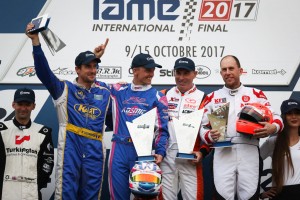 Kip Foster (right) on the podium at the IAME International Final in France (Pic: KSP by The RaceBox)