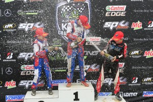 The Champagne flowing on the Cadet 12 Podium (Pic: Coopers Photography)